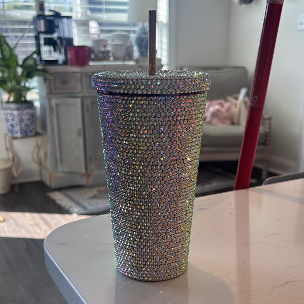 Rhinestone Jeweled Travel Tumbler Cup - Iridescent